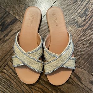 Jcrew sandals - raffia crisscross slide sandals with rhinestone lining